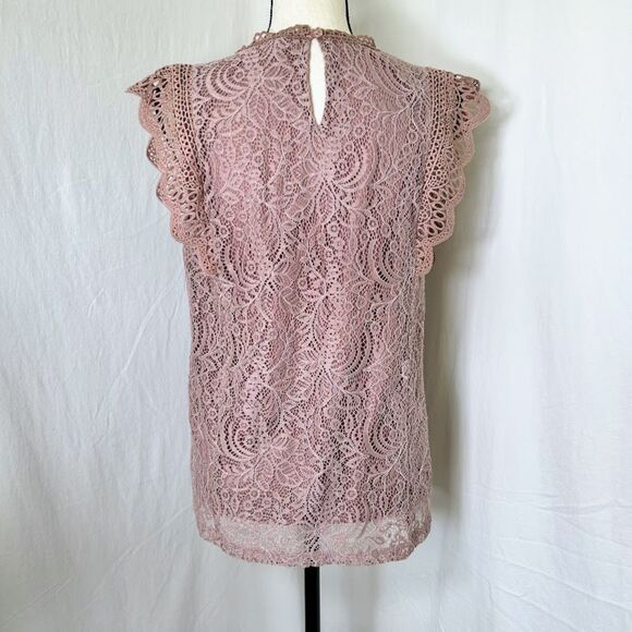 Romantic Cottagecore Mauve Lace Sleeveless Top Cable & Gauge Size L - Picture 2 of 13